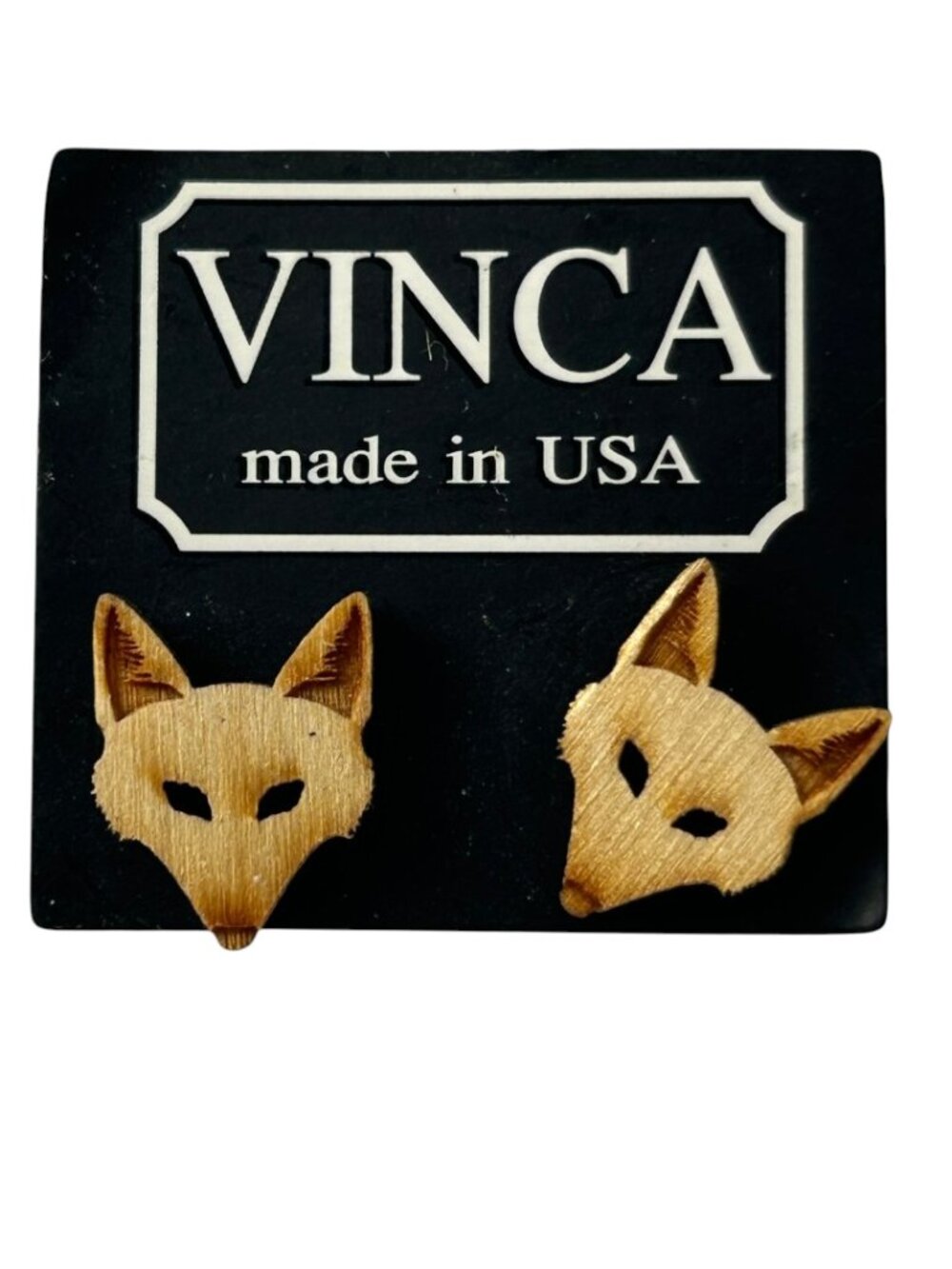 Vinca USA Fox Head Wood Stud Earrings Brown Wildlife Animal Nature Laser Cut